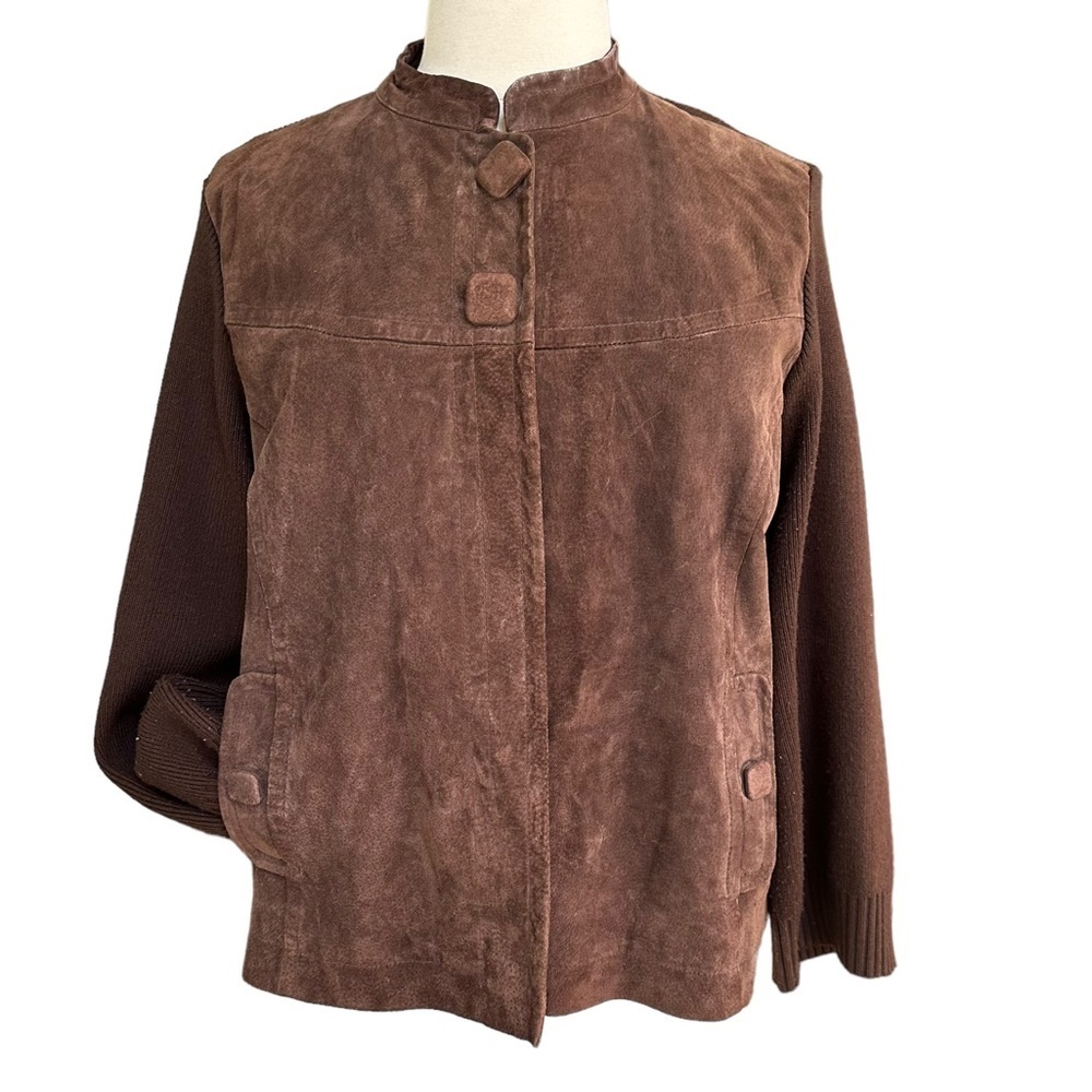 Dress‎ Barn Women's Brown Moto Suede Leather Jacket with Side Pockets Size 14/16